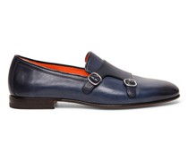 Blaue Loafer für Herren aus Leder in Antik-Optik mit Doppelschnalle