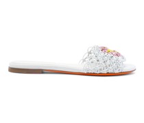 Weiße Slider-Sandalen für Damen aus geflochtenem Nappaleder