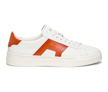 Weiß-orange Double Buckle Sneaker für Herren aus Leder