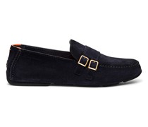 Blaue Driving-Loafer für Herren aus Wildleder mit Doppelschnalle
