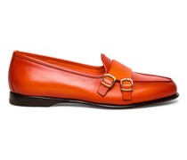 Orangefarbene Loafer Andrea für Damen aus Leder mit Doppelschnalle