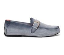 Azurblaue Driving Loafer für Herren aus Wildleder mit Schnalle