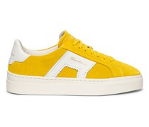 Gelb-weiße „Double Buckle“ Sneakers für Damen aus Wildleder und Leder