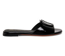 Schwarze Slider-Sandalen aus Lackleder