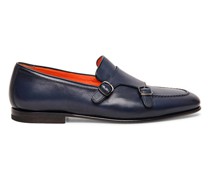 Blaue Loafer für Herren aus Leder in Antik-Optik mit Doppelschnalle