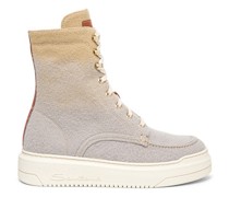 Women’s beige fabric lace-up Sneak-air ankle boot