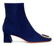 Women's blue suede mid-heel ankle boot