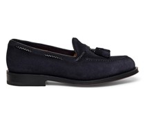 Blaue Loafer für Herren aus Veloursleder mit Quasten