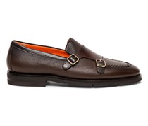 Men’s brown tumbled leather double-buckle loafer