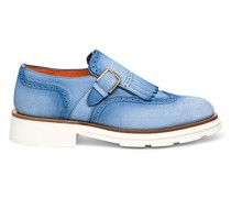 Azurblaue Monkstraps für Herren aus Wildleder mit Fransendetail