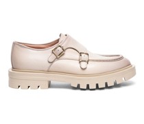 Women's beige leather double buckle shoe