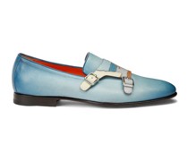 Azurblaue Loafer für Herren aus Saffiano-Leder mit Doppelschnalle