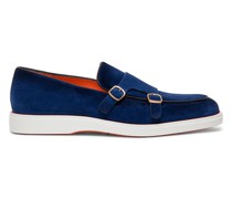Blaue Loafer für Herren aus Veloursleder mit Doppelschnalle
