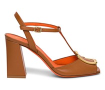 Braune Sandalen für Damen aus Leder mit hohem Absatz
