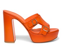 Orangefarbene Sandalen für Damen aus Leder mit hohem Absatz