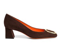 Women's dark brown suede mid-heel pump