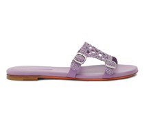 Fuchsiafarbene Slider-Sandalen für Damen aus Flechtleder mit Doppelschnalle