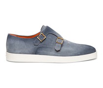 Azurblaue Doppel-Monkstraps für Herren aus Wildleder