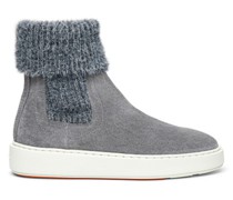 Women’s grey fabric and suede slip-on ankle boot