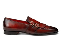 Rote Loafer für Herren aus Leder mit Doppelschnalle und Fransendetail