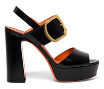 Schwarze Sandalen für Damen aus Leder mit hohem Absatz