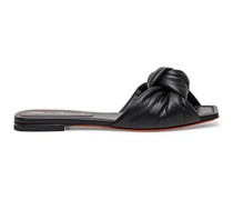 Schwarze Slider-Sandalen für Damen aus Nappaleder mit Knotendetail