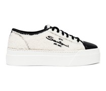 Women's white and black fabric and leather sneaker