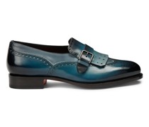 Blaue Loafer für Herren aus Leder mit Schnalle und Fransendetail