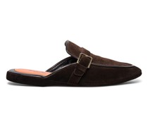Braune Herren-Slipper aus Veloursleder mit Schnalle