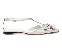 Silberfarbene Santoni-Ballerinas Sibille für Damen aus irisierendem Material