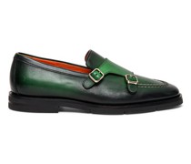 Grüne Loafer für Herren aus Leder in Antik-Optik mit Doppelschnalle