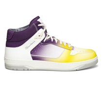 Violett-weiß-gelbe hohe Sneak-Air-Sneakers für Herren aus Leder