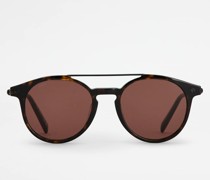 Panto-Sonnenbrille mit Bügeln aus Leder