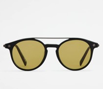 Panto-Sonnenbrille mit Bügeln aus Leder