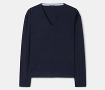 Pullover mit V-ausschnitt aus Baumwolle Frau, Navy|Pullover mit V-ausschnitt aus Baumwolle Frau, Himmel|Pullover mit V-ausschnitt aus Baumwolle Frau, Naturlich