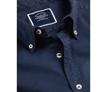Vorgewaschenes Feintwill-Hemd Button-down Kragen Marineblau