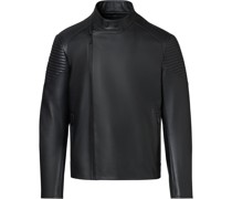 Asymmetric Zip MotoX Leather Jacket - jet black 56