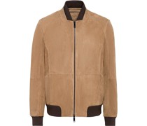 Perforated Goat Suede Leather Jacket - desert sand 46