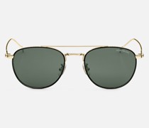 Runde Sonnenbrille Mit Goldfarbener Metallfassung Und Grünen Gläsern
