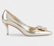 Pumps aus Nappaleder mit Flower-Strass-Schnalle