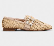 Loafer aus Bast mit Broche-Vivier-Minischnalle