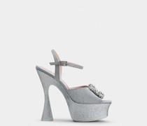 Sandalen Platform aus Stoff mit Flower-Strass-Schnalle