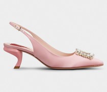 Pumps Slingback Virgule aus Satin mit Strass-Schalle