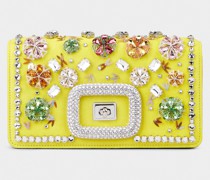 Tasche Mini Viv’ Choc Strass Flowers Net aus Veloursleder