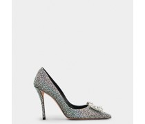 Pumps mit Flower Strass Schnalle aus Satin und All-over Strassbesatz