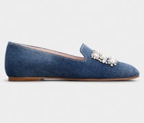 Loafer aus Denim mit Pearl-Embroidered-Schnalle