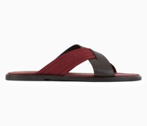 Sandalen Aus Leder mit Zweifarbigem Band