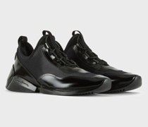 Sneakers aus glänzendem Kalbsleder und Nylon