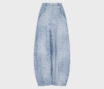 Leinenhose der Denim Collection mit weitem Bein und Delavé-Print