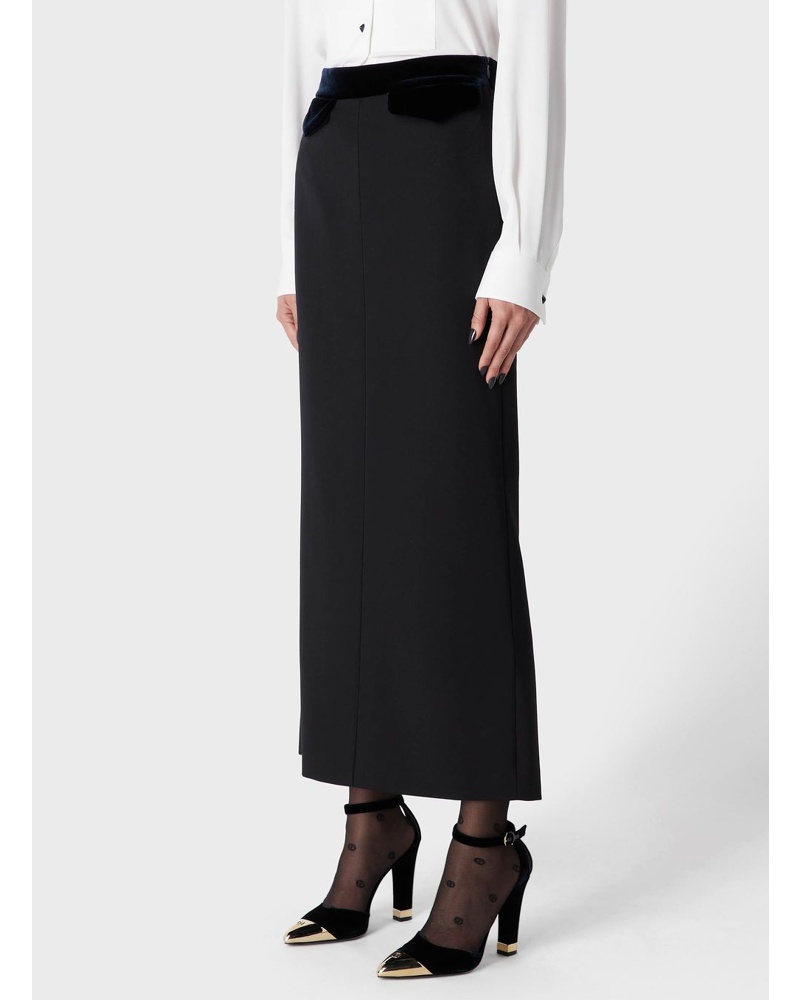 Giorgio Armani Damen Midirock aus Grain-De-Poudre-Wolle und Samt